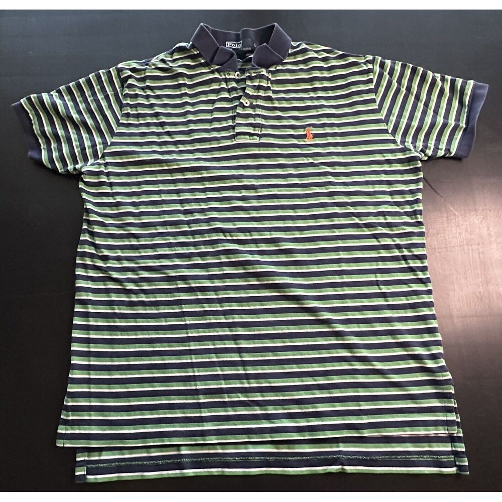 Polo Ralph Lauren Green/Blue Striped Polo Shirt Adult Size Large